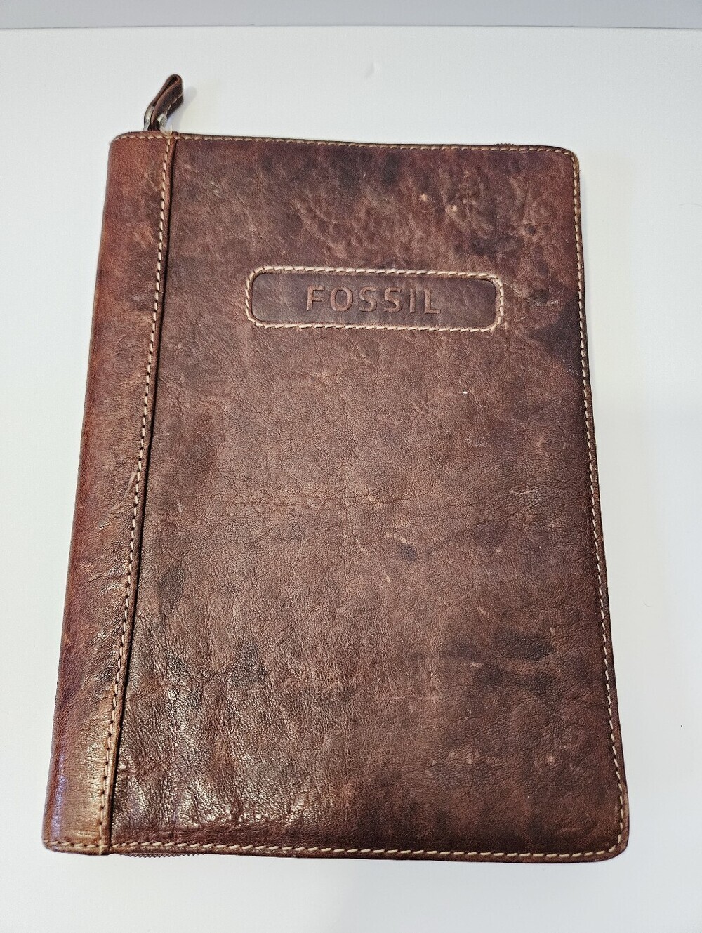 Fossil Leather Portfolio Notebook Cover Brown Multi Pocket